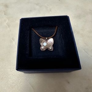 Vintage Swarovski Brown Cord Necklace w/Purple Butterfly Pendant